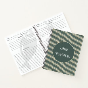 Cute Dark Green Stripes Little Pumpkin Notebook