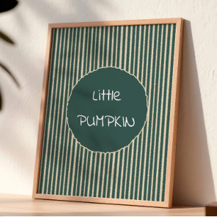 Cute Dark Green Stripes Little Pumpkin Wall Art