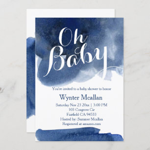 Cute dark navy blue watercol babyshower invitation