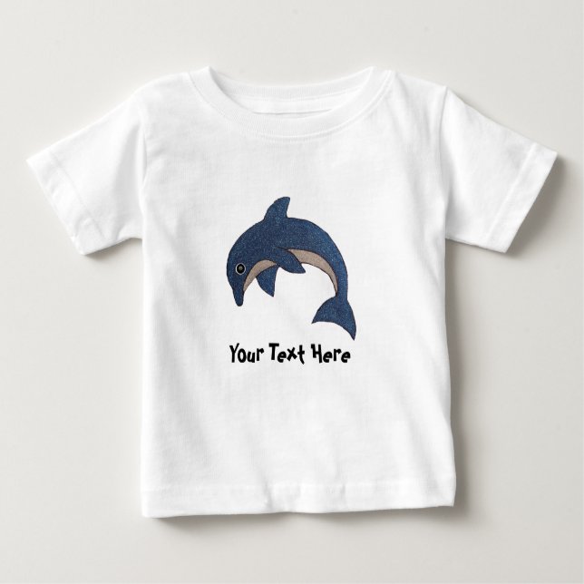Cute Dark Ocean Blue Dolphin White Flecks Baby T-Shirt (Front)