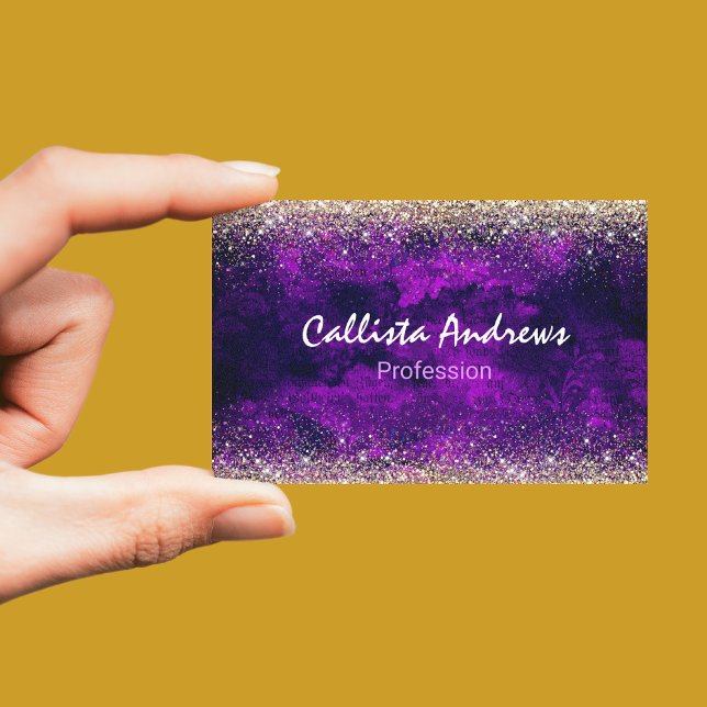 Cute dark purple gold faux glitter business card (Creator Uploaded)