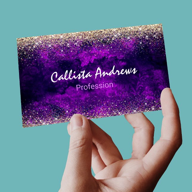 Cute dark purple gold faux glitter 	Magnetic business card (Creator Uploaded)