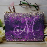 Cute dark purple gold faux glitter monogram accessory pouch<br><div class="desc">Cute dark purple gold faux glitter monogram Personalised Accessory Pouch. To make it extra special, it is also monogrammed and personalised with name or initials or any text you like, click the "customise further" link and use the design tool to modify the design if you like. Beautiful, modern and cool...</div>