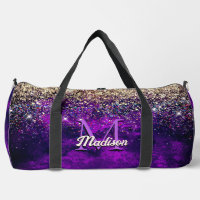 Cute dark purple gold faux glitter monogram