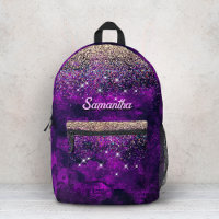 Cute dark purple gold faux glitter monogram