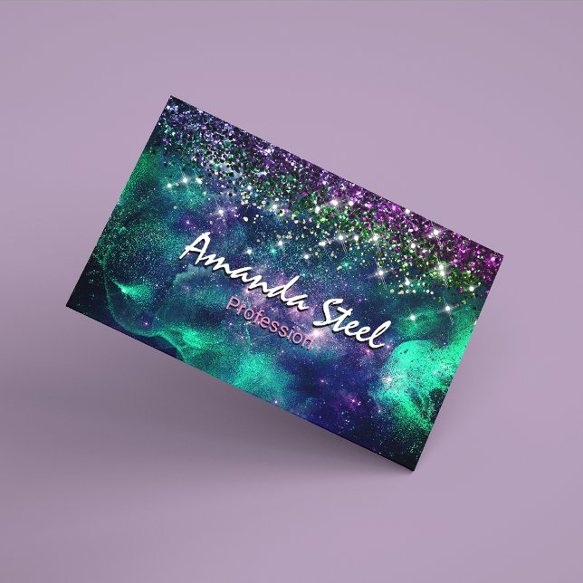 Cute dark purple green faux glitter business card (Creator Uploaded)