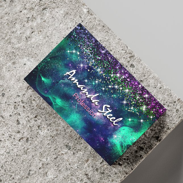 Cute dark purple green faux glitter 	Magnetic business card (Creator Uploaded)