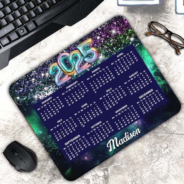 Cute dark purple green faux glitter monogram 2025 mouse pad (Creator Uploaded)