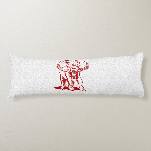 Cute Dark Red Elephant Line Drawing Body Cushion (Front)
