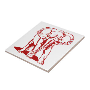 Cute Dark Red Elephant Line Drawing Ceramic Tile