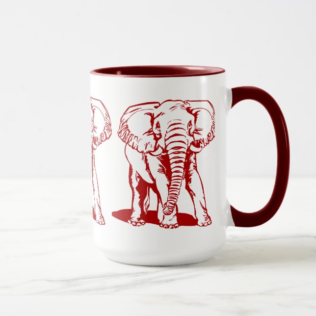Cute Dark Red Elephant Line Drawing Mug (Right)