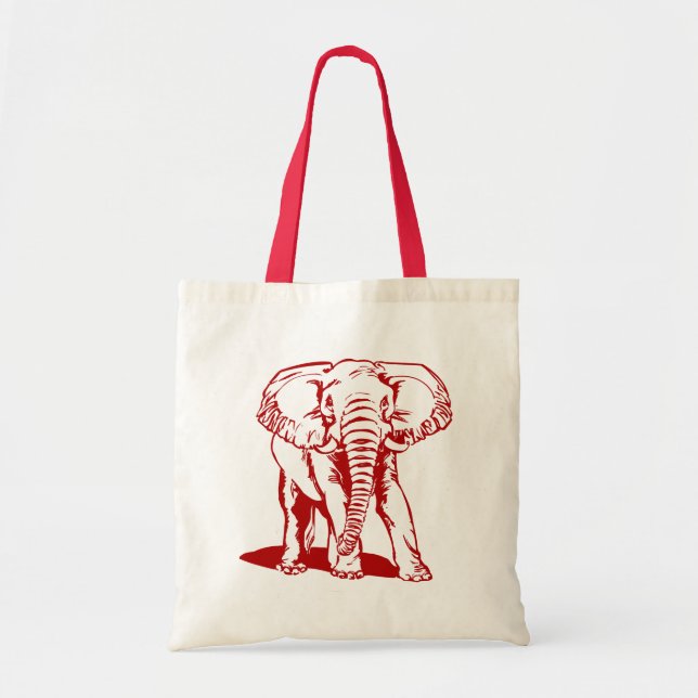 Cute Dark Red Elephant Line Drawing Tote Bag (Front)