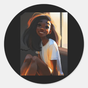 Cute Dark Skin Girl Smiling Sticker
