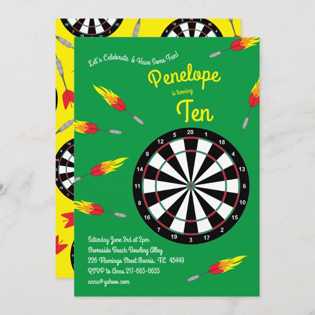 Cute Dart Board Kids Birthday Party Sports Invitation (Front/Back)