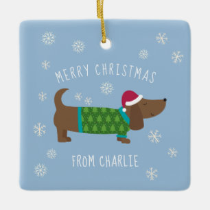 Cute Daschund Photo Christmas  Ceramic Ornament