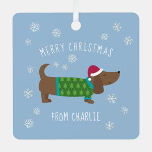 Cute Daschund Photo Christmas Metal Tree Decoration