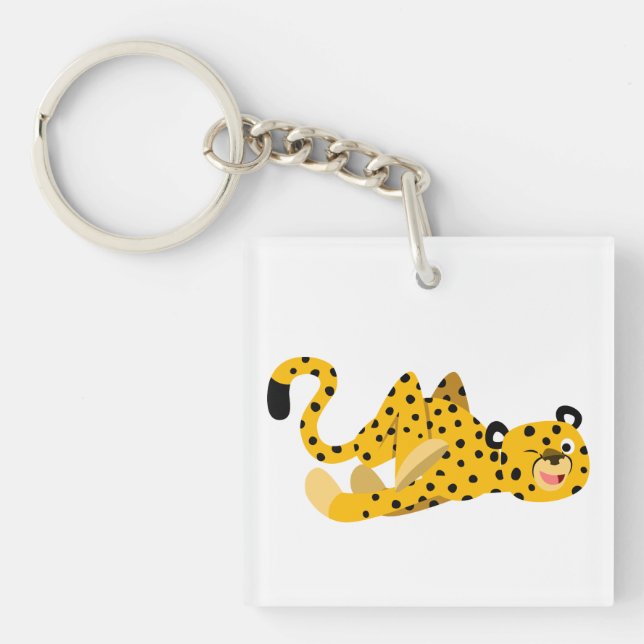 Cute Dashing Cartoon Cheetah Acrylic Keychain (Front)
