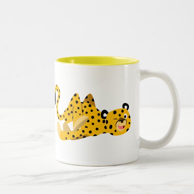 Cute Dashing Cartoon Cheetah Two-Tone Coffee Mug (Right)
