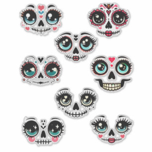 cute day of the dead girl faces art illustrations