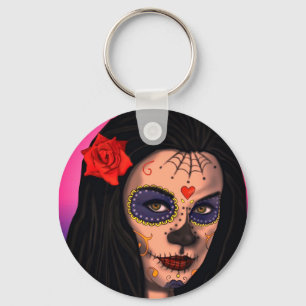 Cute Day of the Dead Gothic Girl Keychain