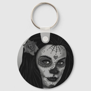 Cute Day of the Dead Gothic Girl Keychain