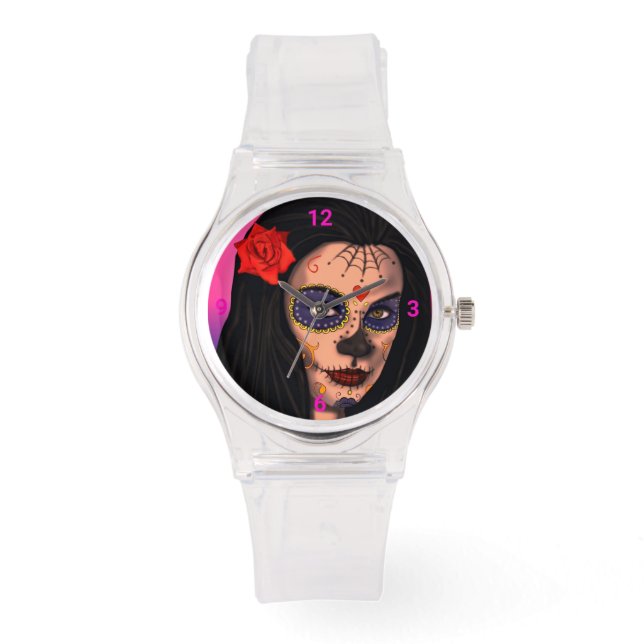 Cute Day of the Dead Gothic Girl Watch (Front)
