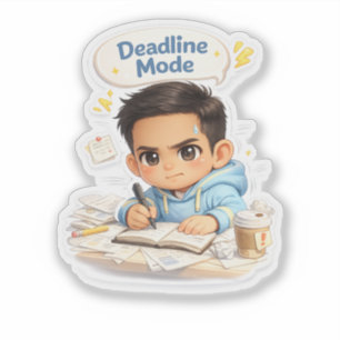 Cute Deadline Mode Sticker – Chibi Productivity Ma