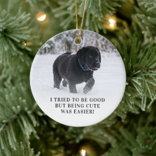 Cute Dear Santa I Tried To Be Good Photo Ceramic Ornament