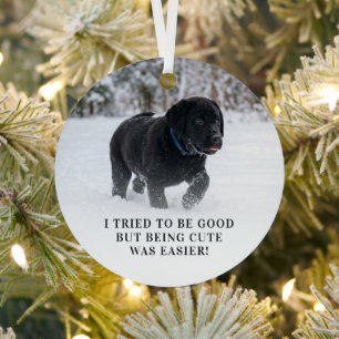 Cute Dear Santa I Tried To Be Good Photo Metal Tree Decoration