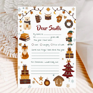Cute Dear Santa Letter Kids Wish List Holiday Card