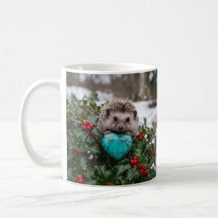 Cute December Hedgehog with Turquoise Heart Coffee Mug