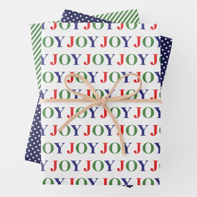 Cute December Winter Holiday Season Joy Wordart Wrapping Paper Sheet (In situ)