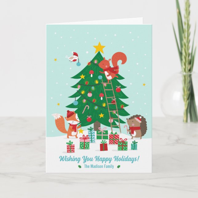Cute Deck The Halls with Animals Thank You Card (Front)