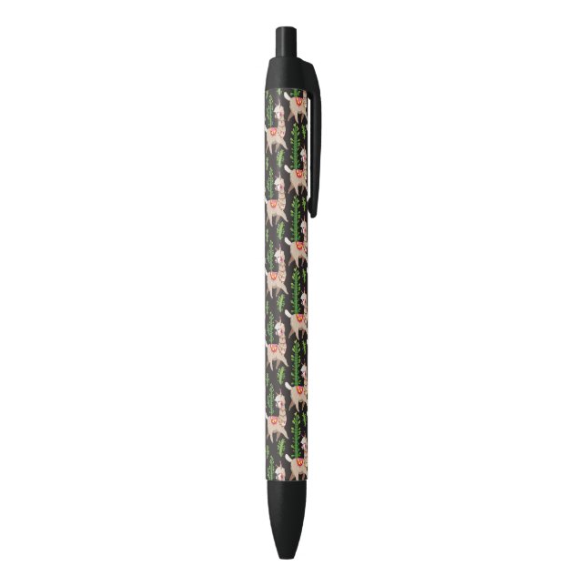 Cute Decorated Llamas Pattern Black Ink Pen (Bottom (Vertical))