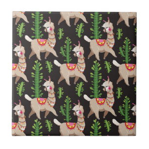 Cute Decorated Llamas Pattern Ceramic Tile