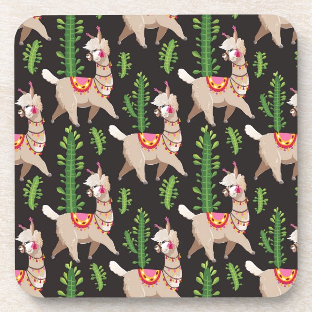 Cute Decorated Llamas Pattern Coaster (Front)