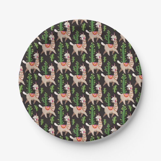 Cute Decorated Llamas Pattern Paper Plate (Front)