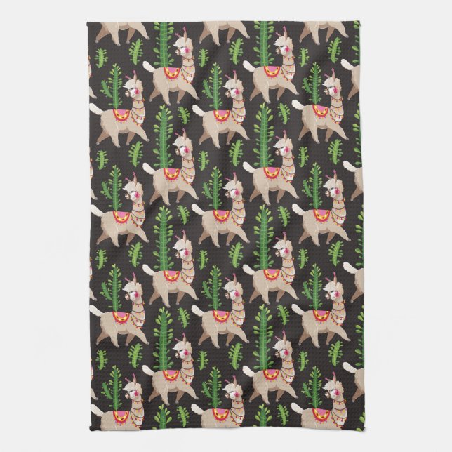 Cute Decorated Llamas Pattern Tea Towel (Vertical)