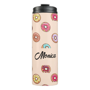 Cute decorative doughnuts on pink thermal tumbler