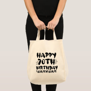 Cute decorative happy 70th birthday, seventieth tote bag