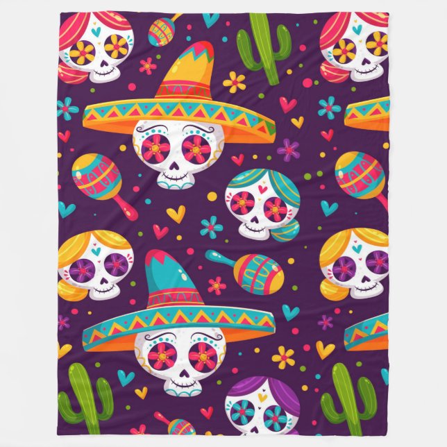 Cute Decorative Skulls Fleece Blanket (Front)