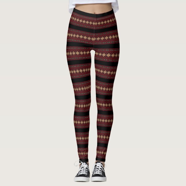 Cute decorative ukrainian stripes patterns car flo leggings (Front)