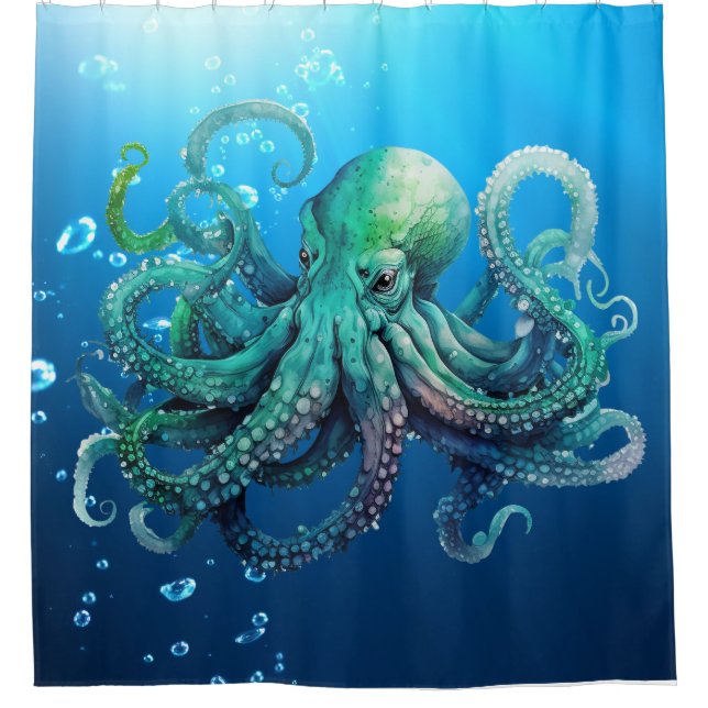 Cute Deep Under The Sea Octopus Shower Curtain (Front)