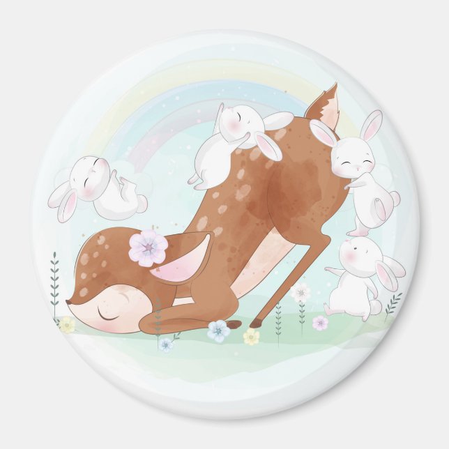 Cute Deer and Bunnies  Magnet (Front)
