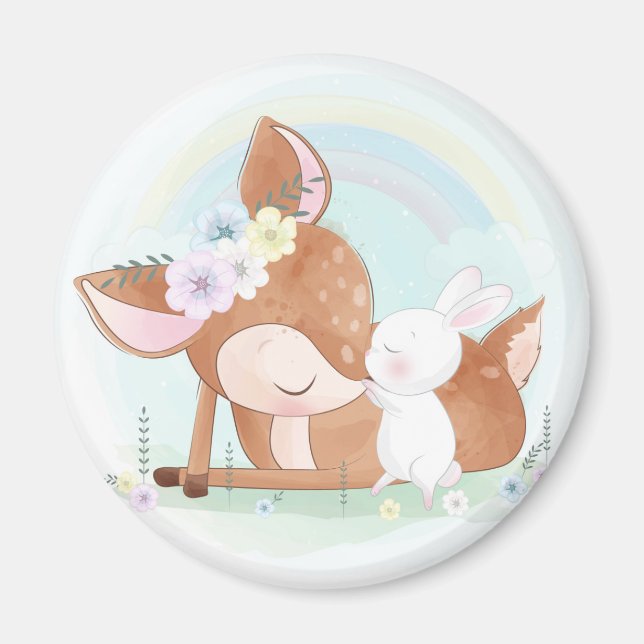 Cute Deer and Bunny  Magnet (Front)