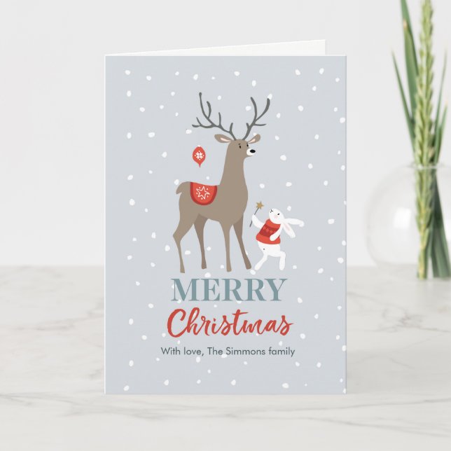 Cute Deer and rabbit friends Christmas Card (Front)