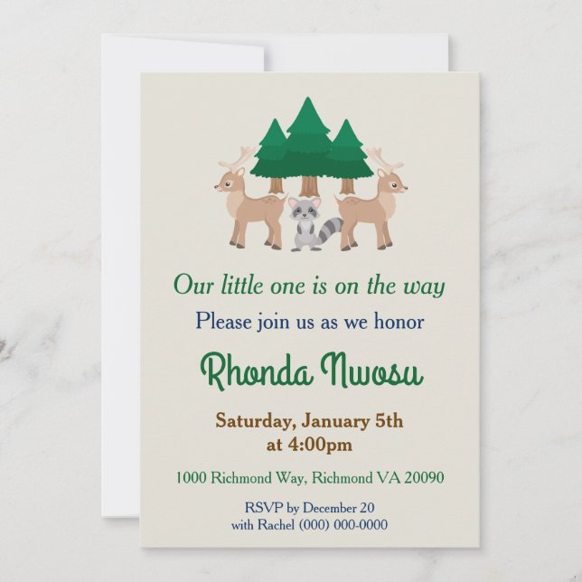Cute Deer and Racoon Baby Shower  Invitation (Front)