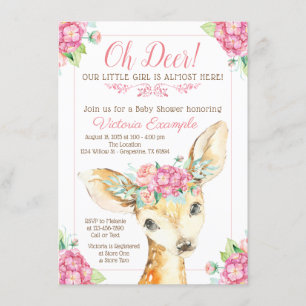 Cute Deer Baby Girl Shower Invitations