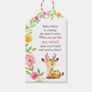 Cute Deer Baby Girl Shower Mini Bottle Favour Gift Tags