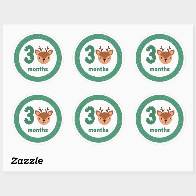 Cute Deer Baby Monthly Milestone Classic Round Sticker (Sheet)